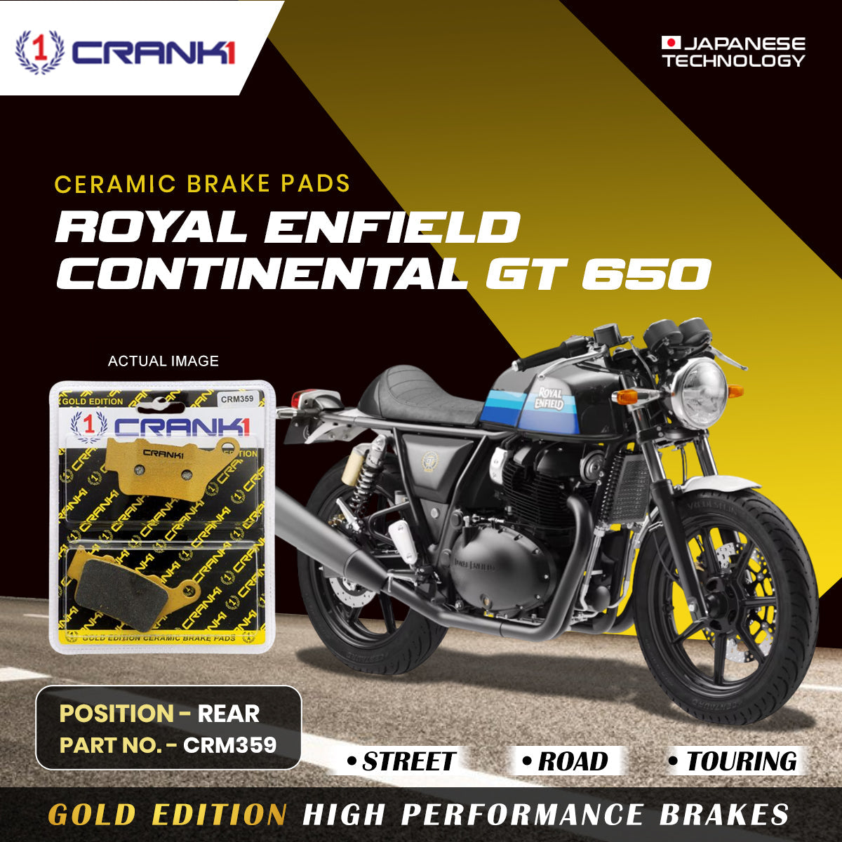 Ceramic Brake Pads For Royal Enfield Continental GT 650 - Rear - CRM359