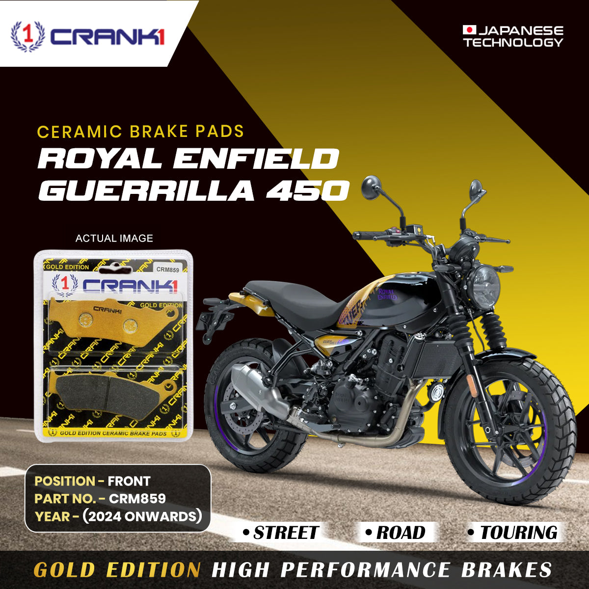 Ceramic Brake Pads For Royal Enfield Guerrilla 450 (2024 Onwards) - Front - CRM859 - 1 Set