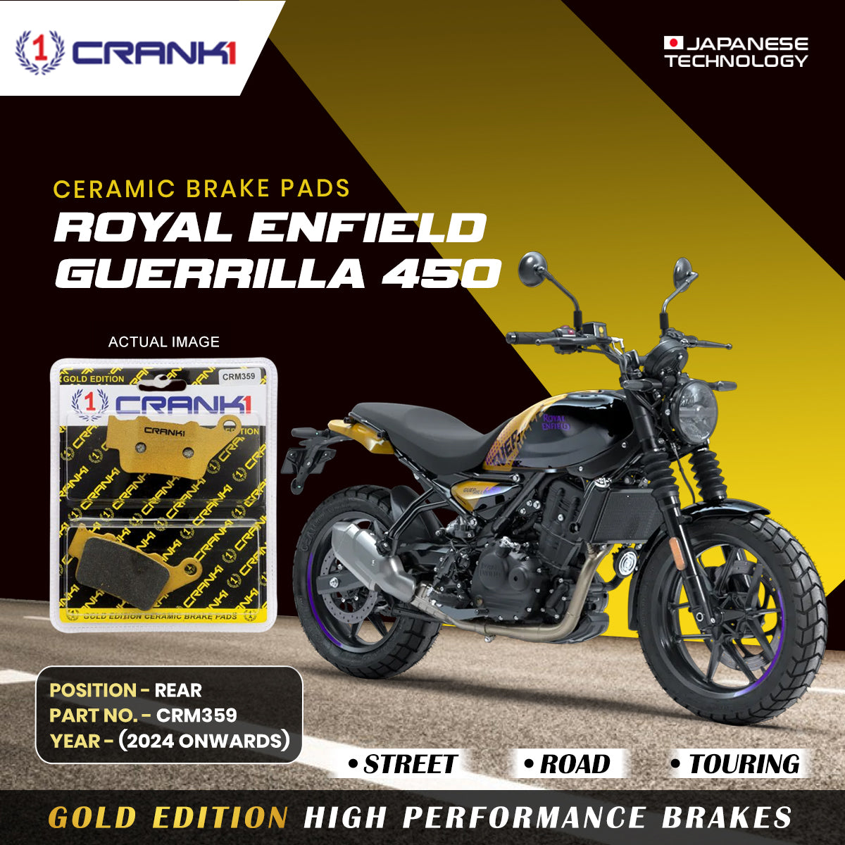 Ceramic Brake Pads For Royal Enfield Guerrilla 450 (2024 Onwards) - Rear - CRM359