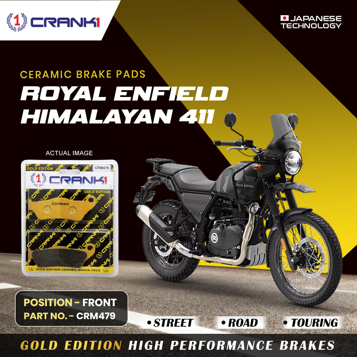 Ceramic Brake Pads For Royal Enfield Himalayan 411- Front - CRM479 - 1 Set