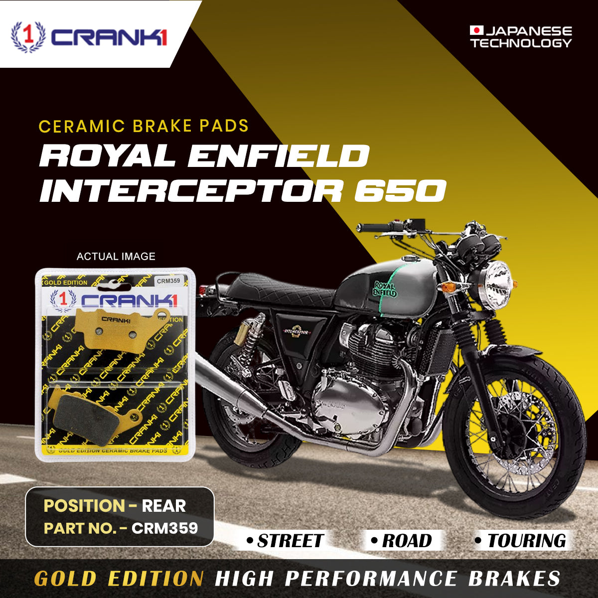 Ceramic Brake Pads For Royal Enfield Interceptor 650 - Rear - CRM359 - 1 Set