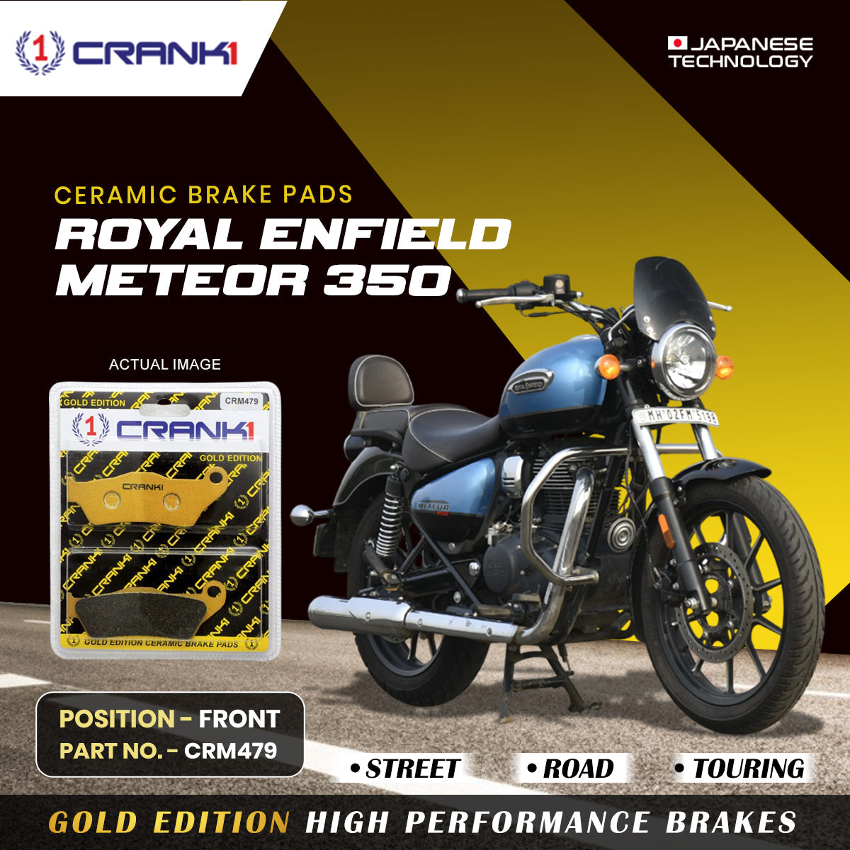 Ceramic Brake Pads For Royal Enfield Meteor 350 - Front - CRM479 - 1 Set