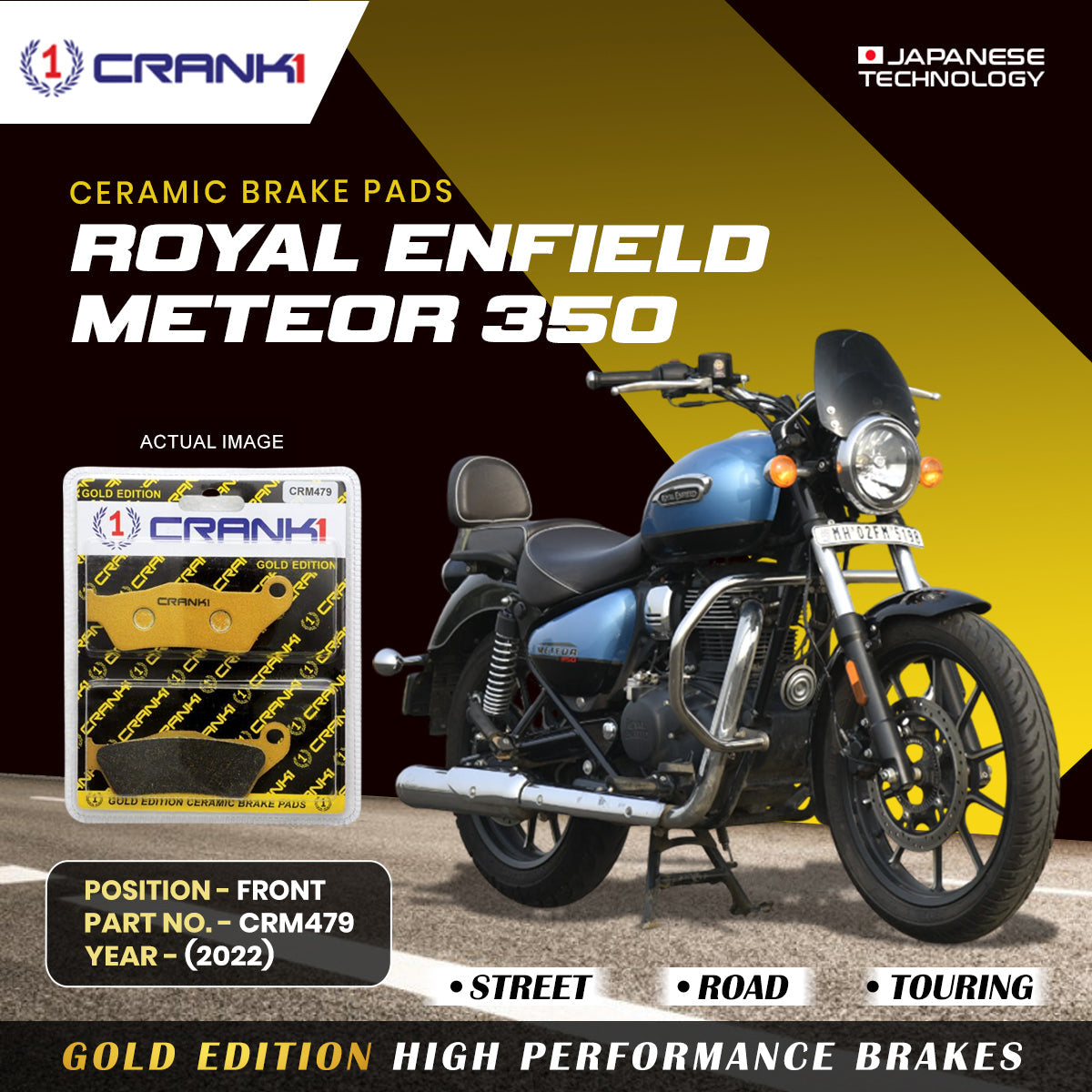 Ceramic Brake Pads For Royal Enfield Meteor 350 (2022) - Front - CRM479 - 1 Set