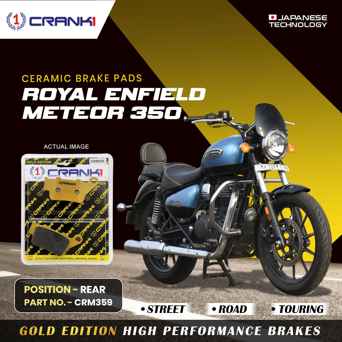 Ceramic Brake Pads For Royal Enfield Meteor 350 - Rear - CRM359 - 1 Set