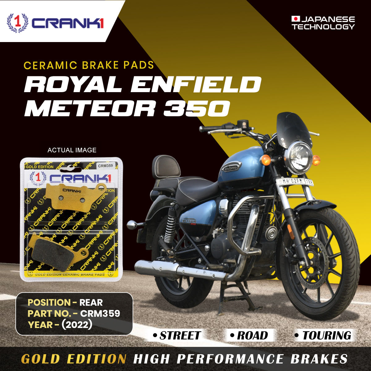Ceramic Brake Pads For Royal Enfield Meteor 350 (2022) - Rear - CRM359 - 1 Set