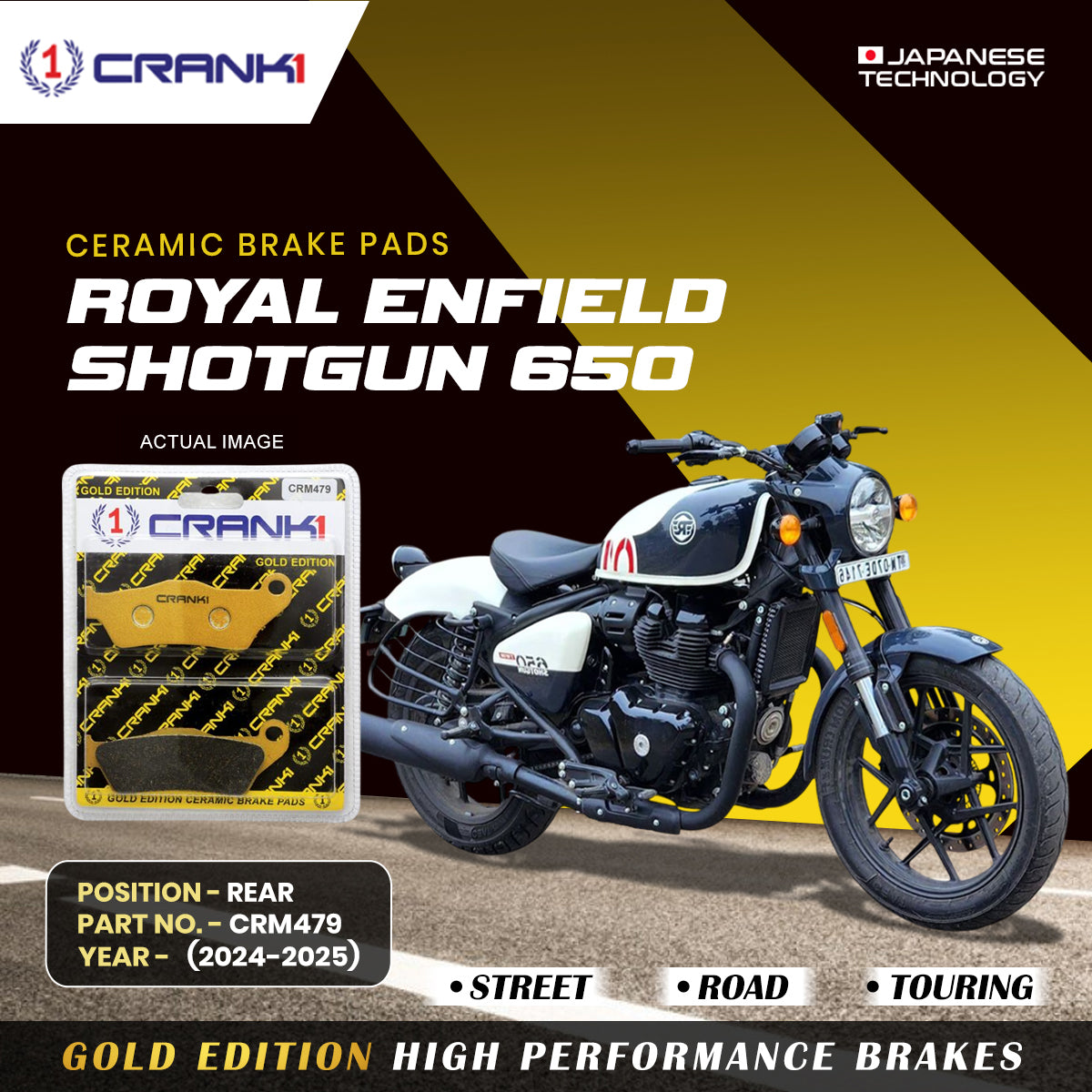 Ceramic Brake Pads For Royal Enfield Shotgun 650 (2024-2025) - Rear - CRM479 - 1 Set