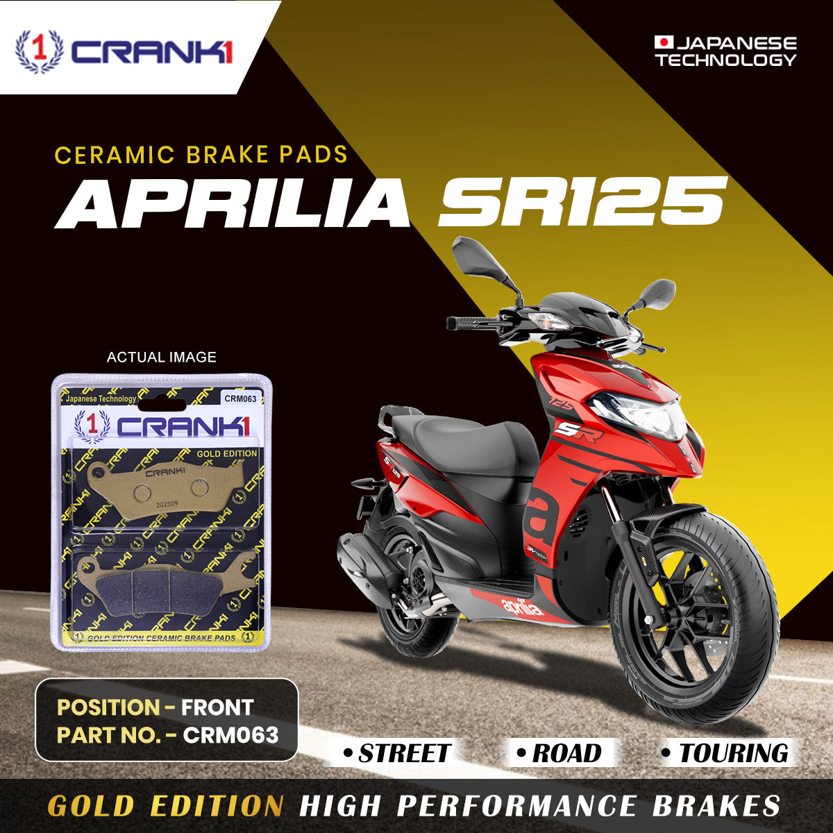 Ceramic Brake Pads For Aprilia SR125 - Front - CRM063 - 1 Set