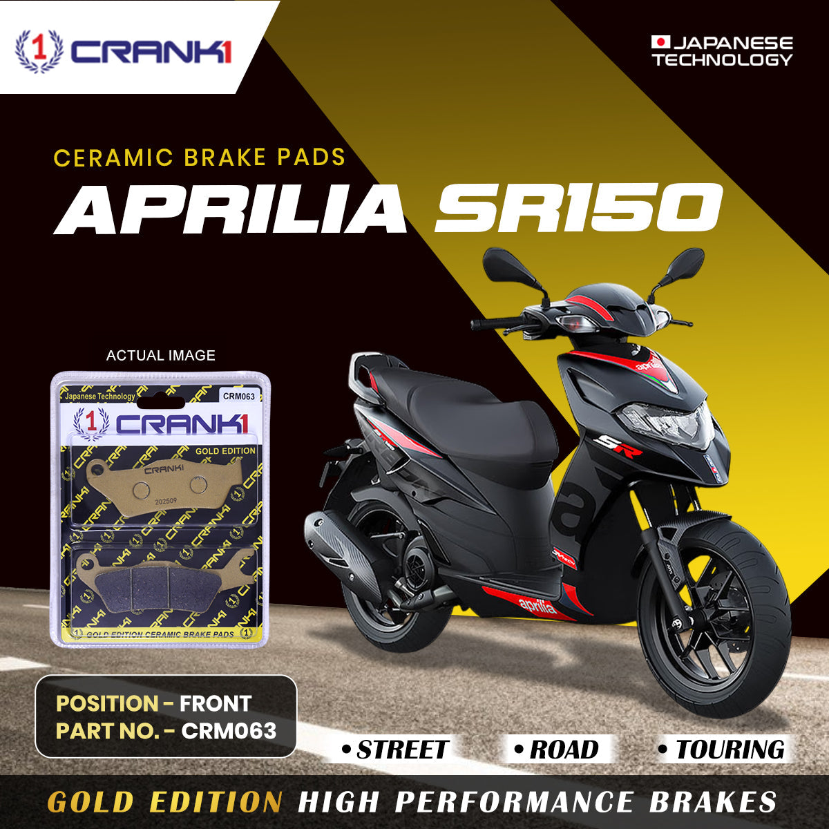 Ceramic Brake Pads For Aprilia SR150 - Front - CRM063 - 1 Set