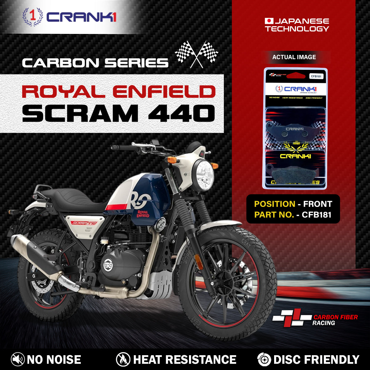 Carbon Brake Pads For Royal Enfield Scram 440 - Front - CFB181 - 1 Set