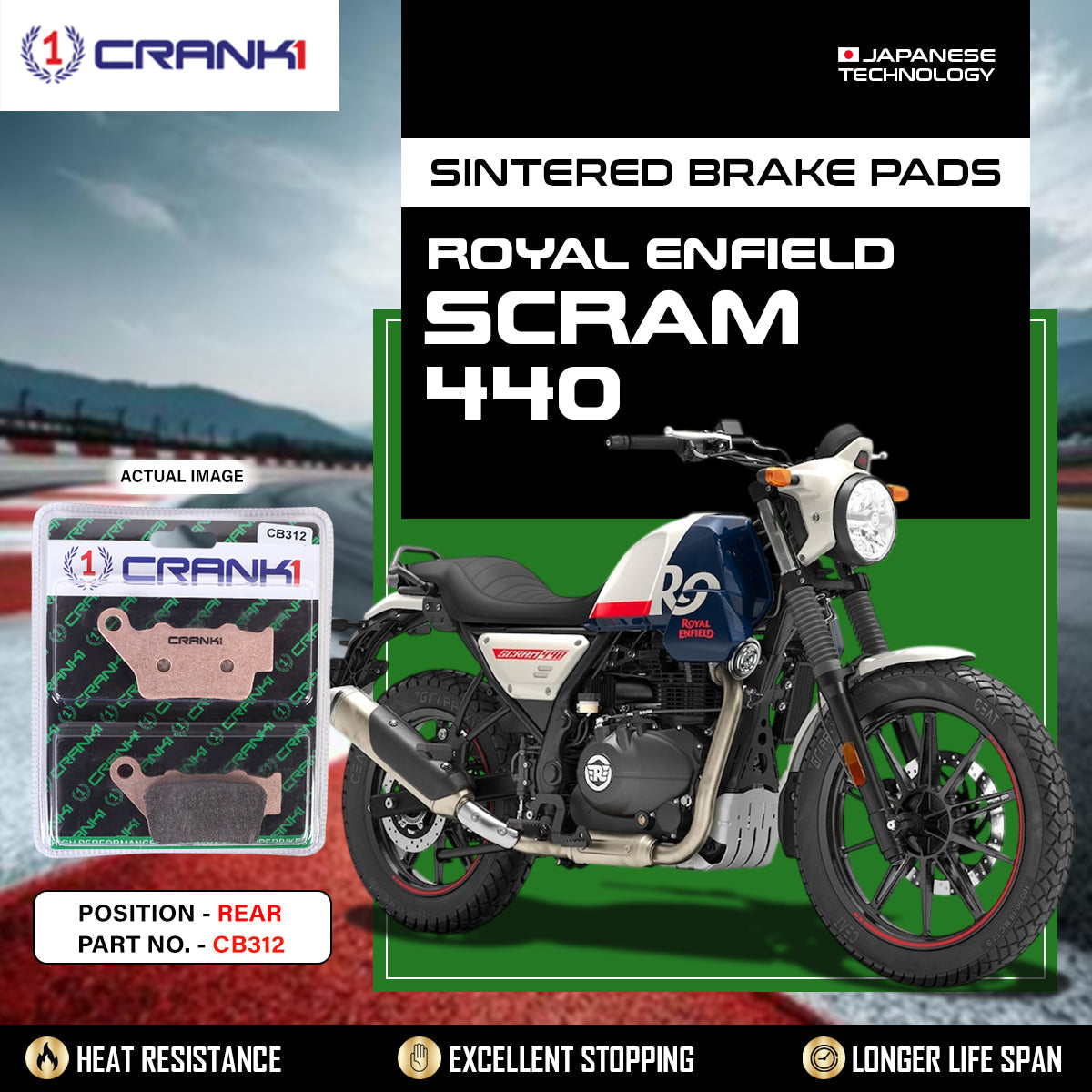 Sintered Brake Pads For Royal Enfield Scram 440 - Rear - CB312 - 1 Set