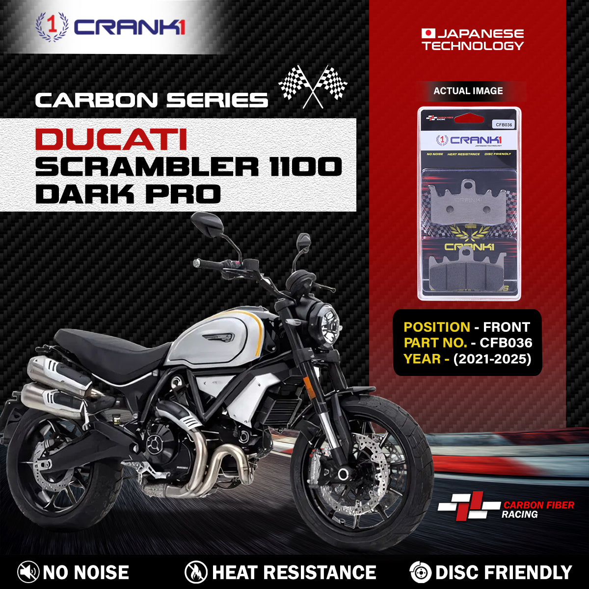 Carbon Brake Pads For Ducati Scrambler 1100 Dark Pro (2021-2025) - Front - CFB036 - 2 Sets