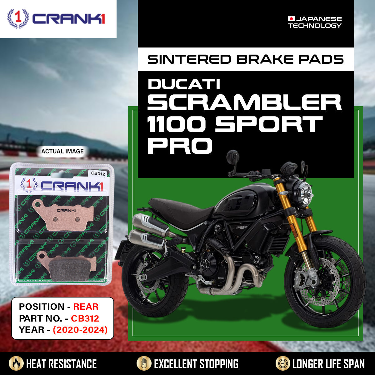 Sintered Brake Pads For Ducati Scrambler 1100 Sport Pro (2020-2024) - Rear - CB312 - 1 Set