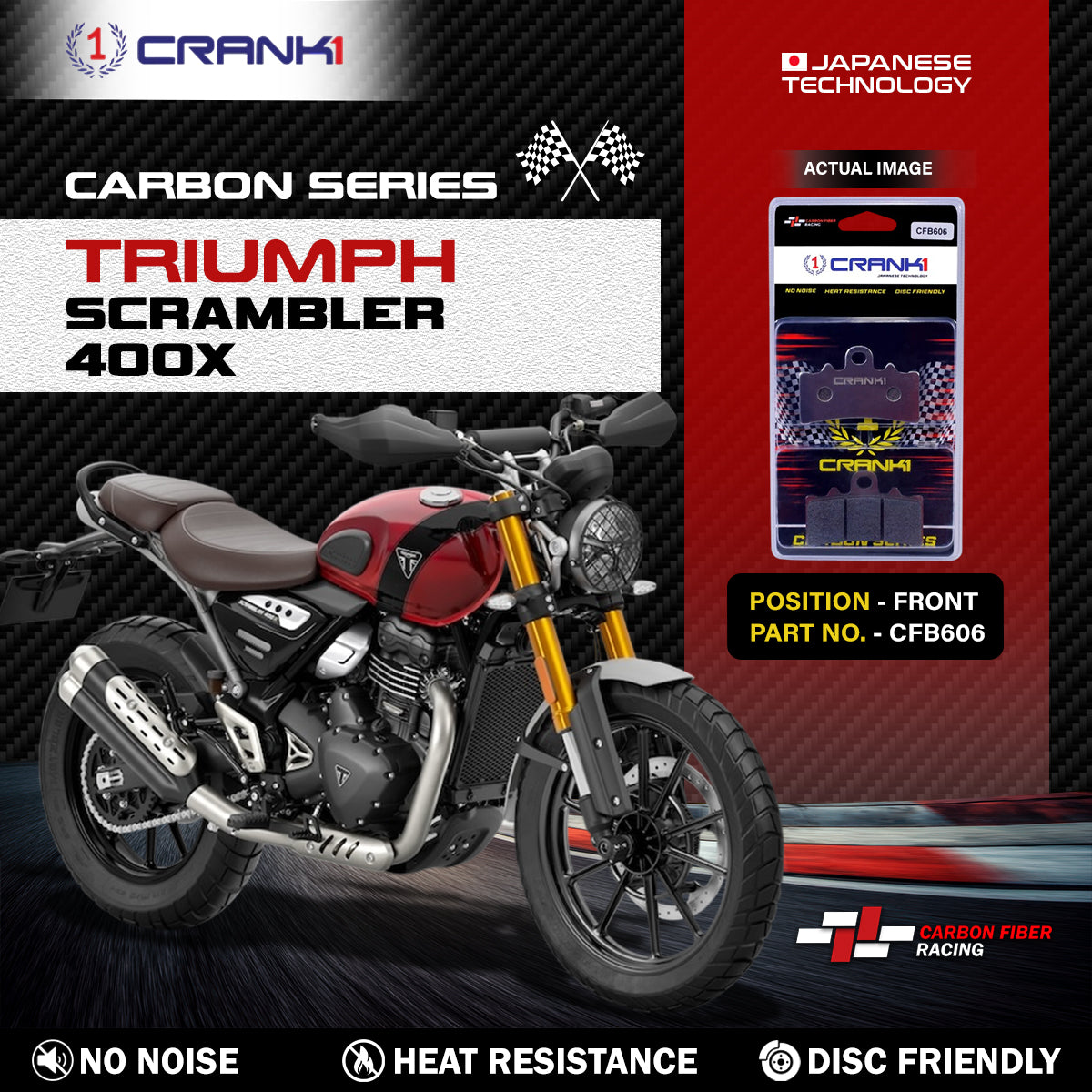 Carbon Brake Pads For Triumph Scrambler 400X - Front - CFB606 - 1 Set