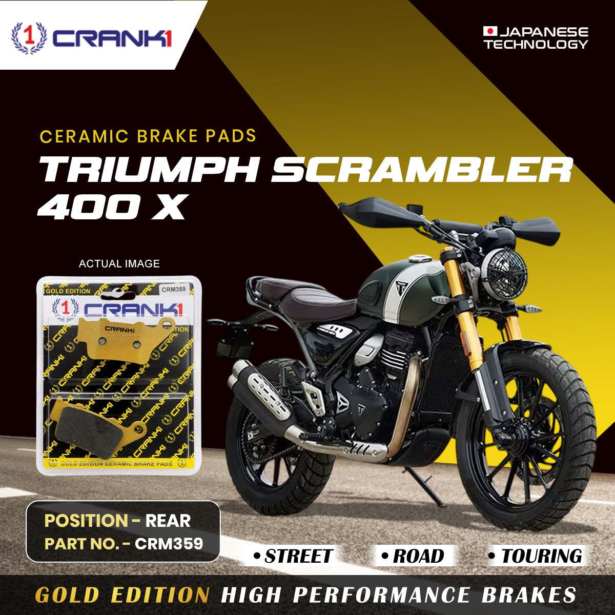 Ceramic Brake Pads For Triumph Scrambler 400 X - Rear - CRM359 - 1 Set