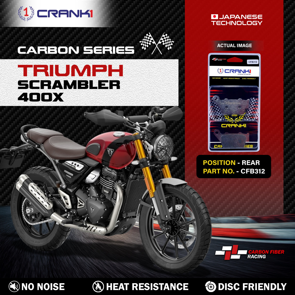 Carbon Brake Pads For Triumph Scrambler 400X - Rear - CFB312 - 1 Set