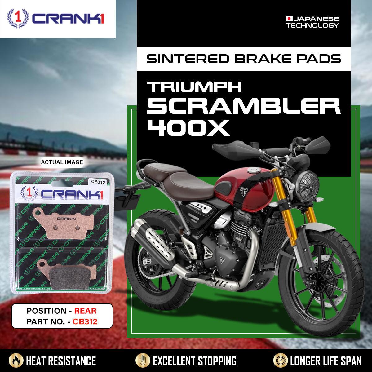Sintered Brake Pads For Triumph Scrambler 400X - Rear - CB312 - 1 Set