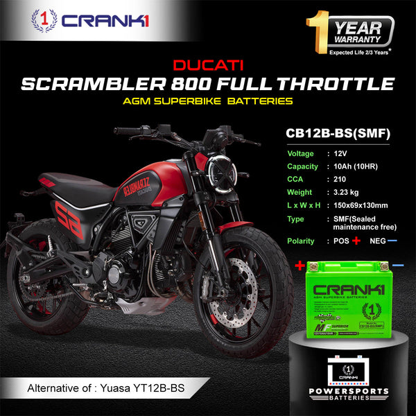 Battery For Ducati Scrambler 800 Full Throttle (2015-2025) - CB12B-BS - Factory Activated