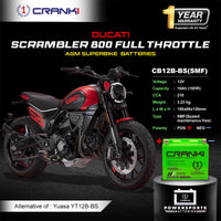 Battery For Ducati Scrambler 800 Full Throttle (2015-2025) - CB12B-BS - Factory Activated