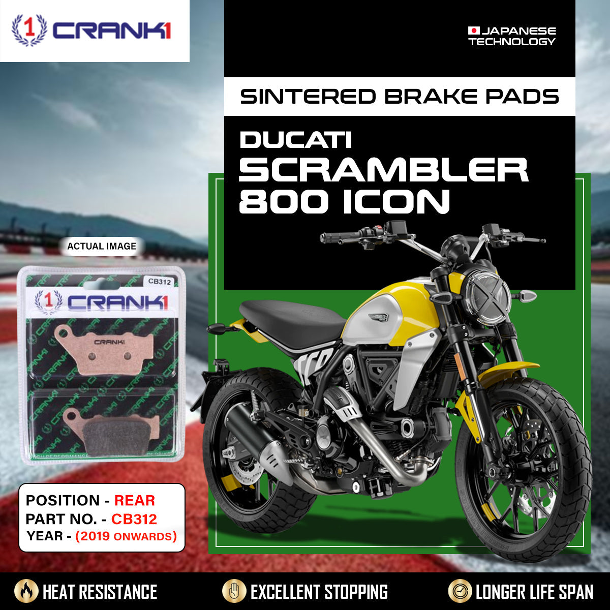 Sintered Brake Pads For Ducati Scrambler 800 Icon (2019 Onwards) - Rear - CB312 - 1 Set