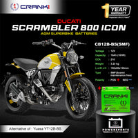 Battery For Ducati Scrambler 800 Icon (2015-2025) - CB12B-BS - Factory Activated