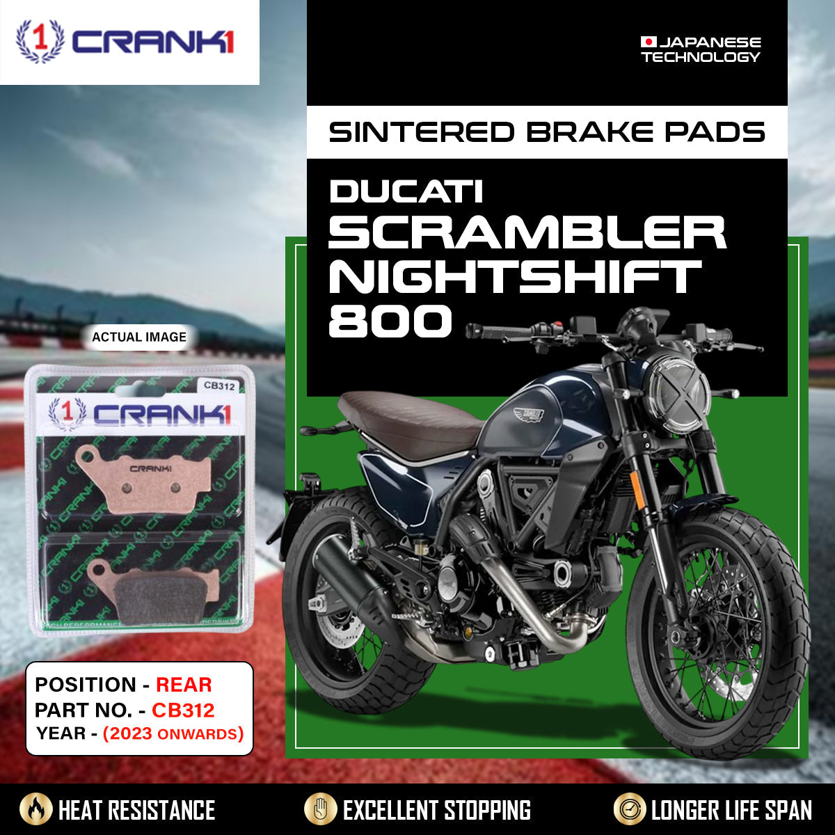 Sintered Brake Pads For Ducati Scrambler Nightshift 800 (2023 Onwards) - Rear - CB312 - 1 Set