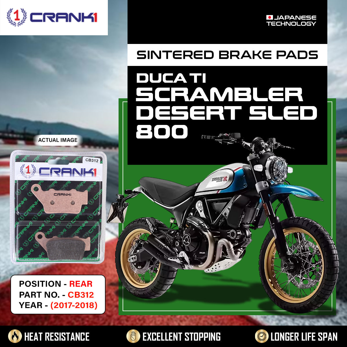 Sintered Brake Pads For Ducati Scrambler Desert Sled 800 (2017-2018) - Rear - CB312 - 1 Set