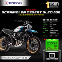 Battery For Ducati Scrambler Desert Sled 800 (2015-2025) - CB12B-BS - Factory Activated