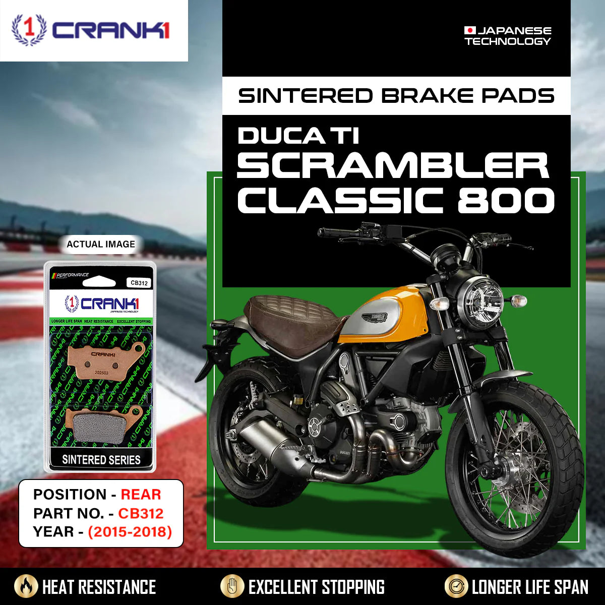 Sintered Brake Pads For DUCATI SCRAMBLER CLASSIC 800 (2015-2018) - Rear - CB312