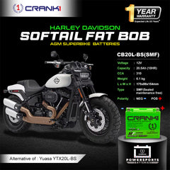Battery For Harley Davidson Softail Fat Bob (2008-2025) - CB20L-BS - Factory Activated