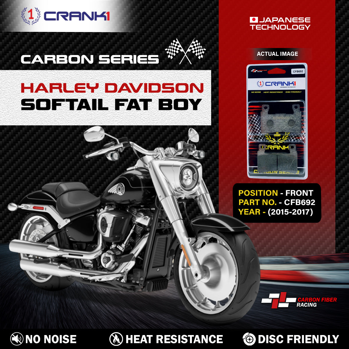 Carbon Brake Pads For Harley Davidson Softail Fat Boy (2015-2017) - Front - CFB692 - 1 Set