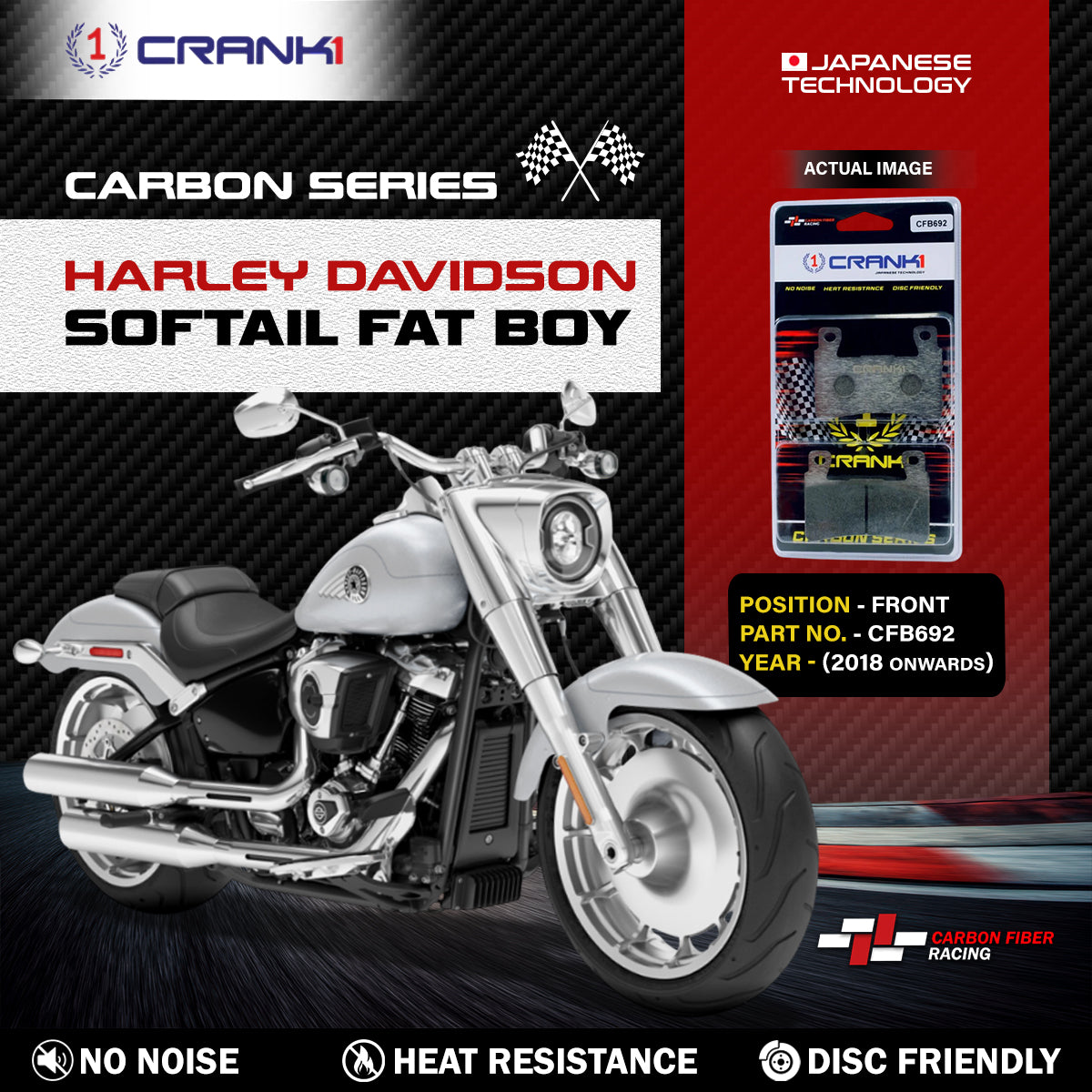 Carbon Brake Pads For Harley Davidson Softail Fat Boy (2018 Onwards) - Front - CFB692 - 1 Set