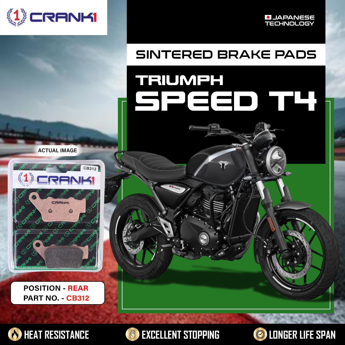 Sintered Brake Pads For Triumph Speed T4 - Rear - CB312 - 1 Set