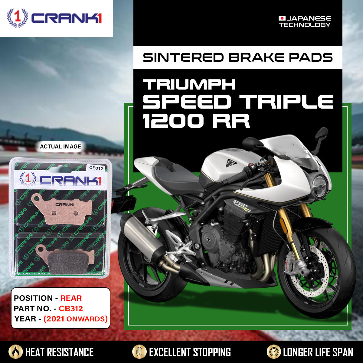 Sintered Brake Pads For Triumph Speed Triple 1200 RR	(2021 Onwards) - Rear - CB312 - 1 Set