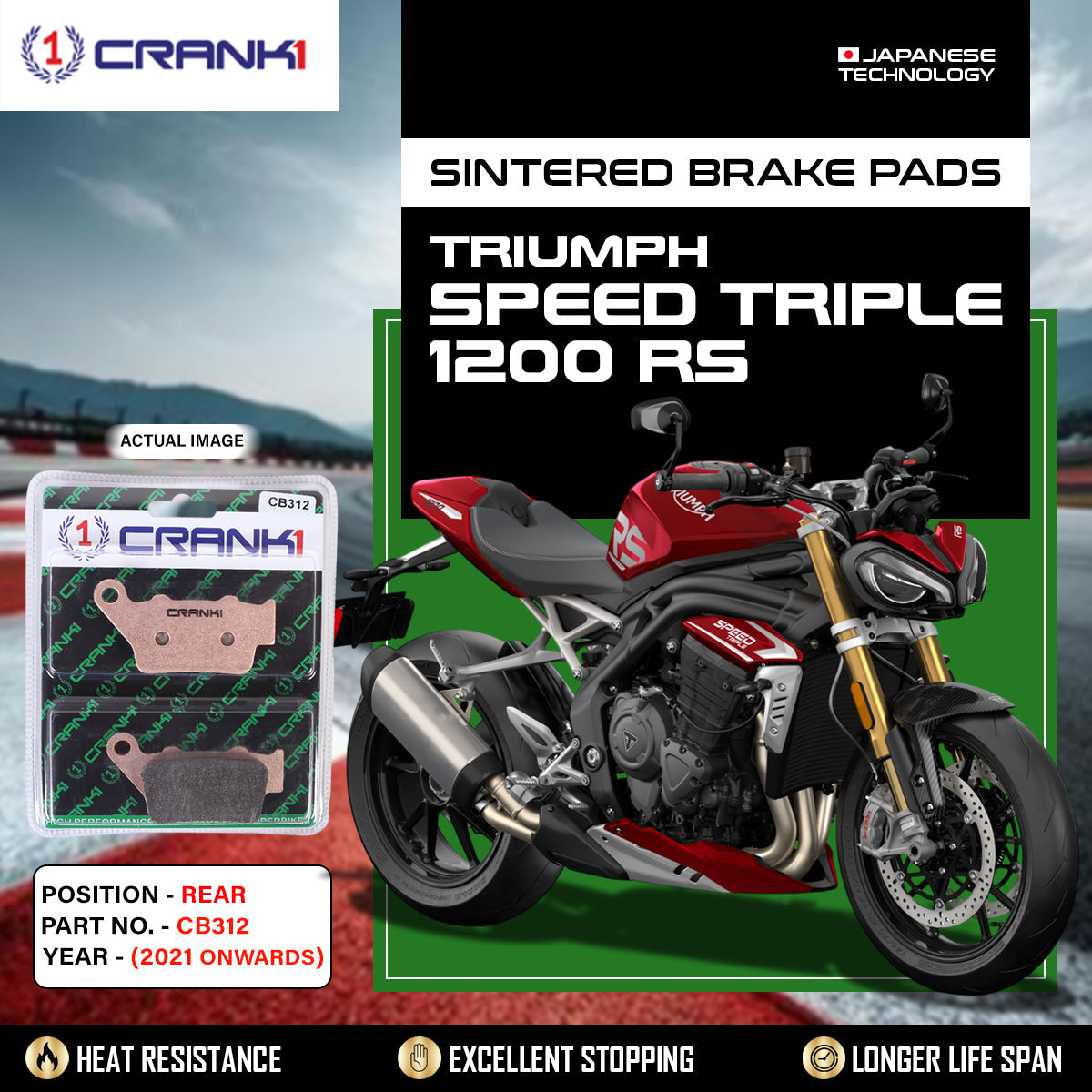 Sintered Brake Pads For Triumph Speed Triple 1200 RS (2021 Onwards) - Rear -CB312 - 1 Set