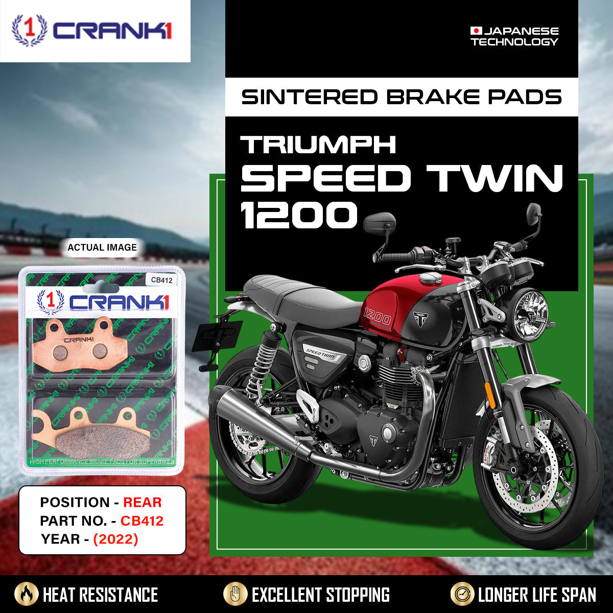 Sintered Brake Pads For Triumph Speed Twin 1200 (2022) - Rear - CB412 - 1 Set