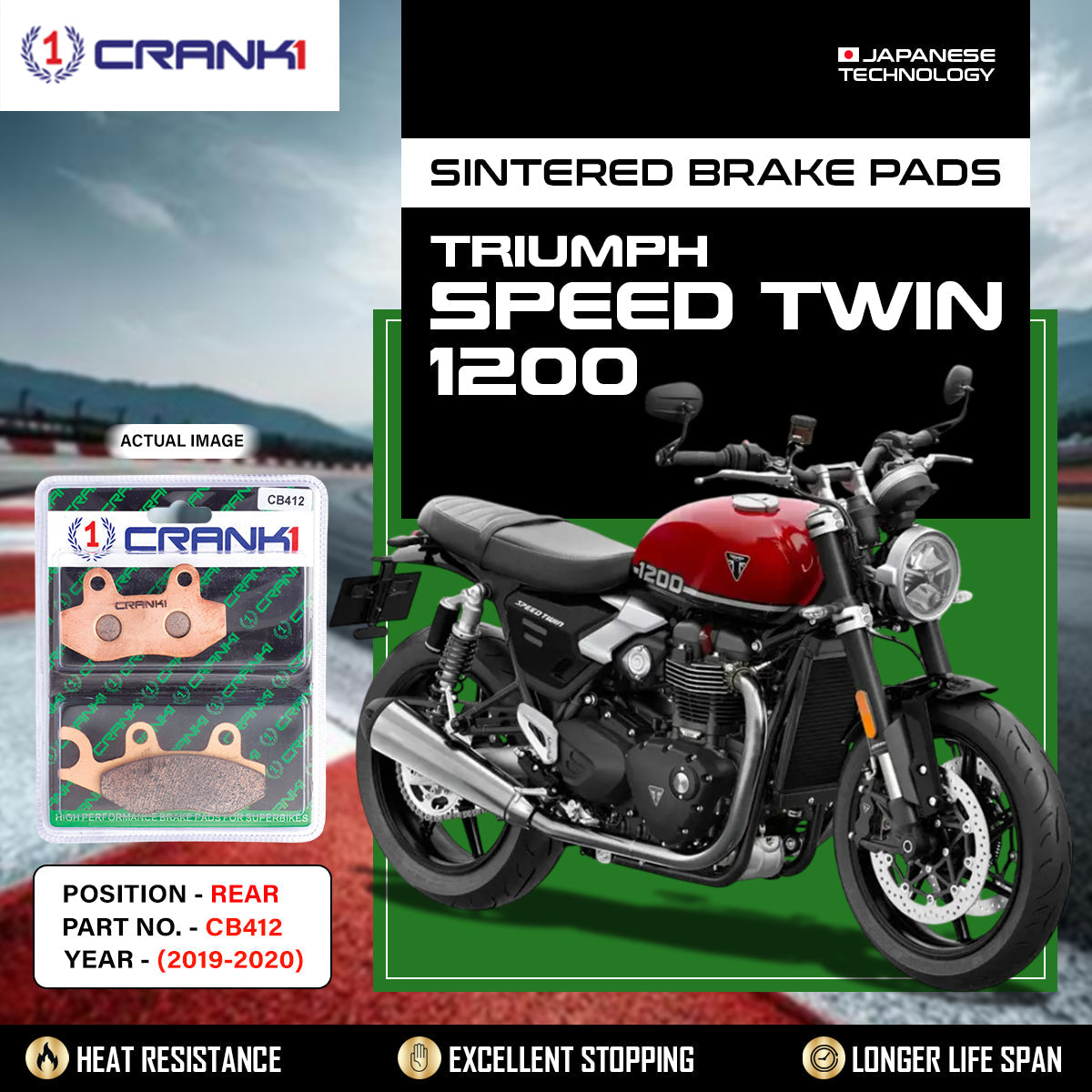 Sintered Brake Pads For Triumph Speed Twin 1200 (2019-2020) - Rear - CB412 - 1 Set