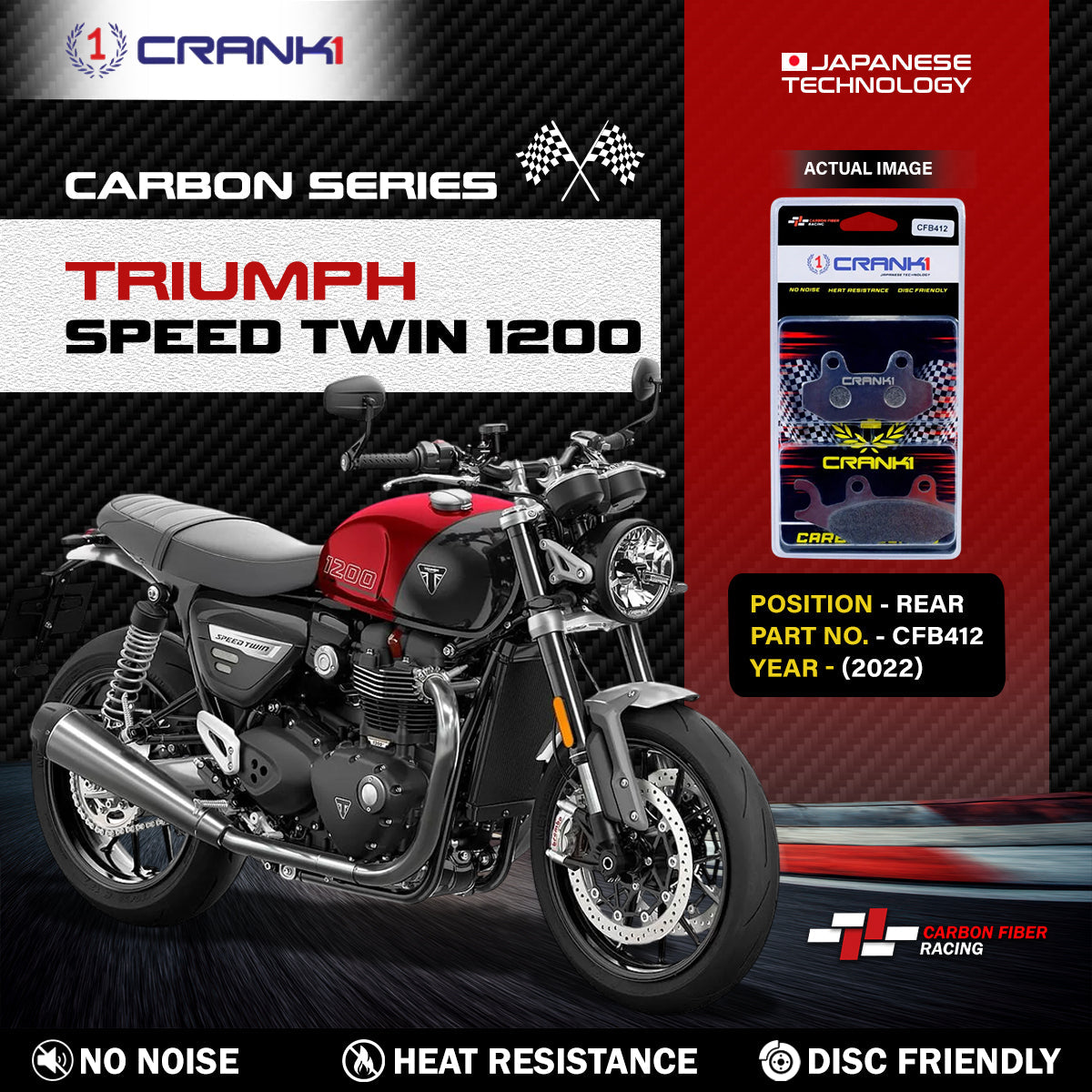 Carbon Brake Pads For Triumph Speed Twin 1200 (2022) - Rear - CFB412 - 1 Set