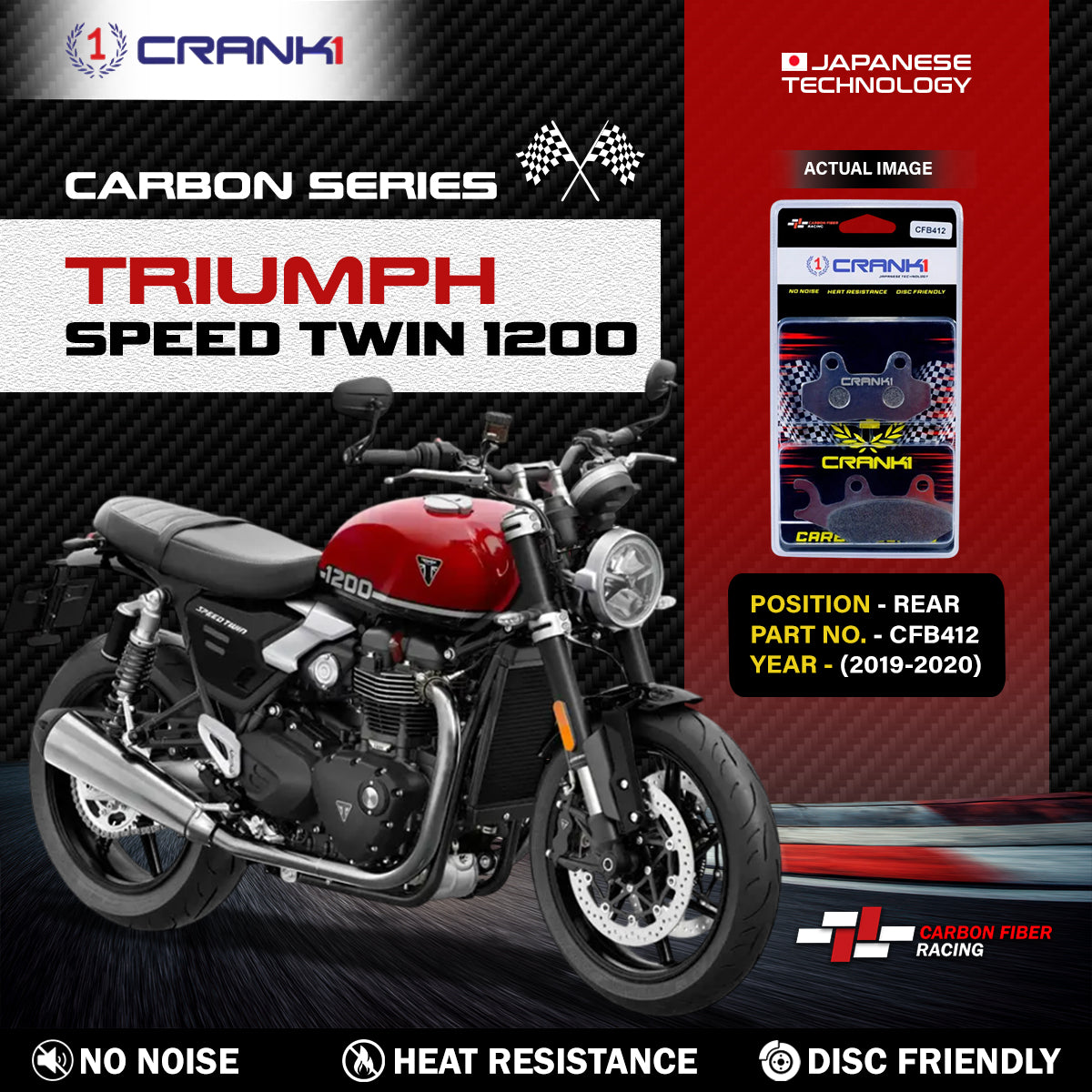 Carbon Brake Pads For Triumph Speed Twin 1200 (2019-2020) - Rear - CFB412 - 1 Set