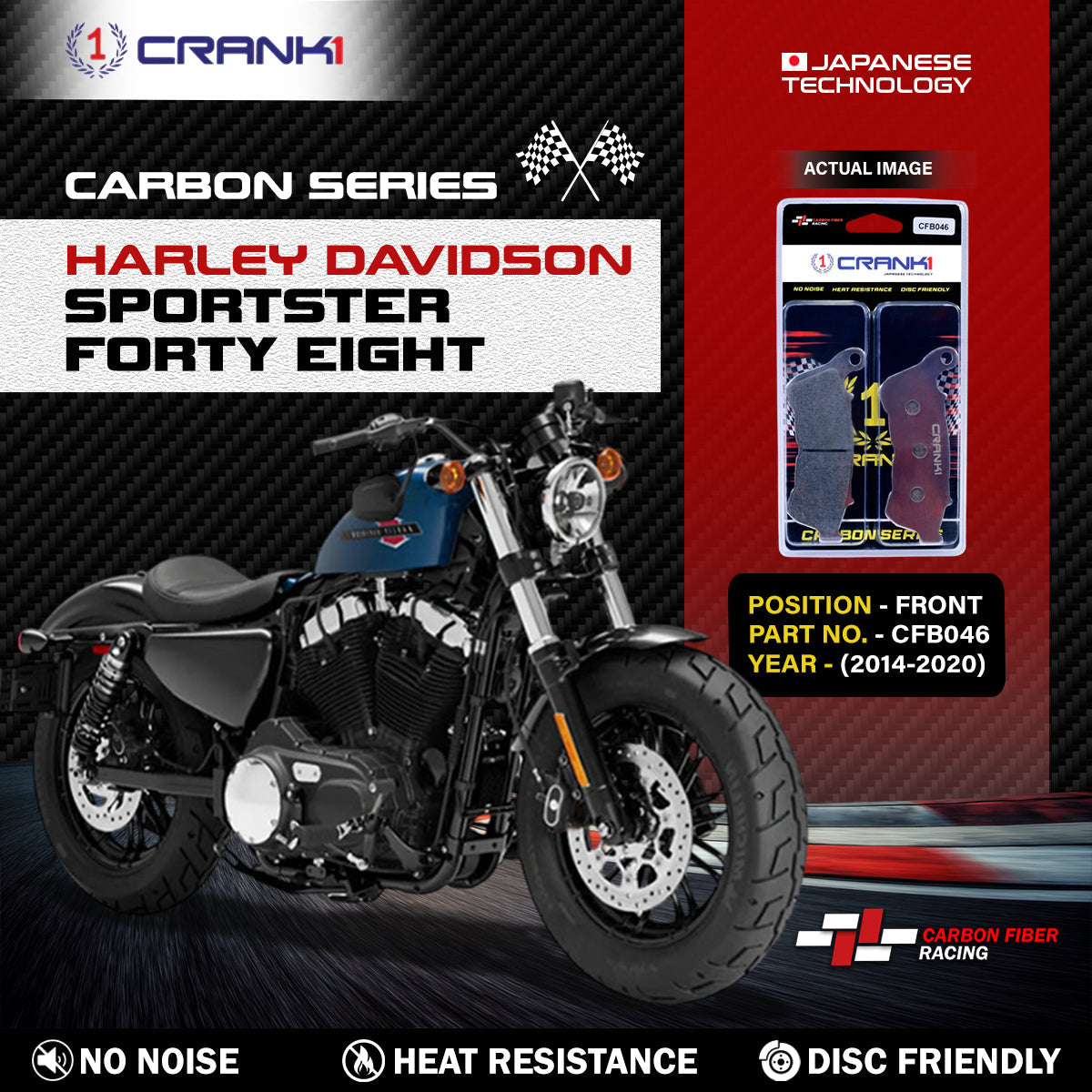Carbon Brake Pads For Harley Davidson Sportster Forty Eight (2014-2020) - Front - CFB046 - 1 Set