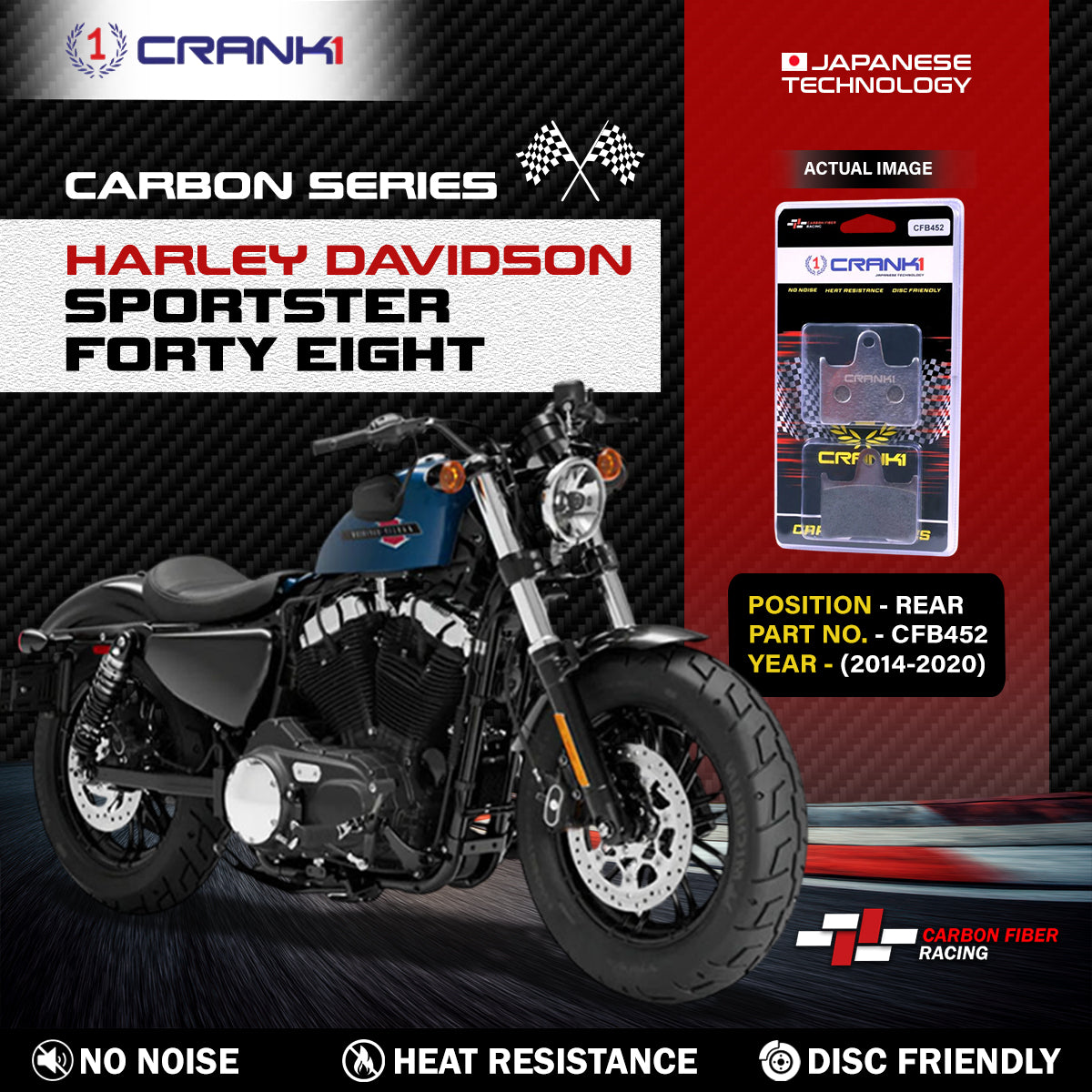 Carbon Brake Pads For Harley Davidson Sportster Forty Eight (2014-2020) - Rear - CFB452 - 1 Set
