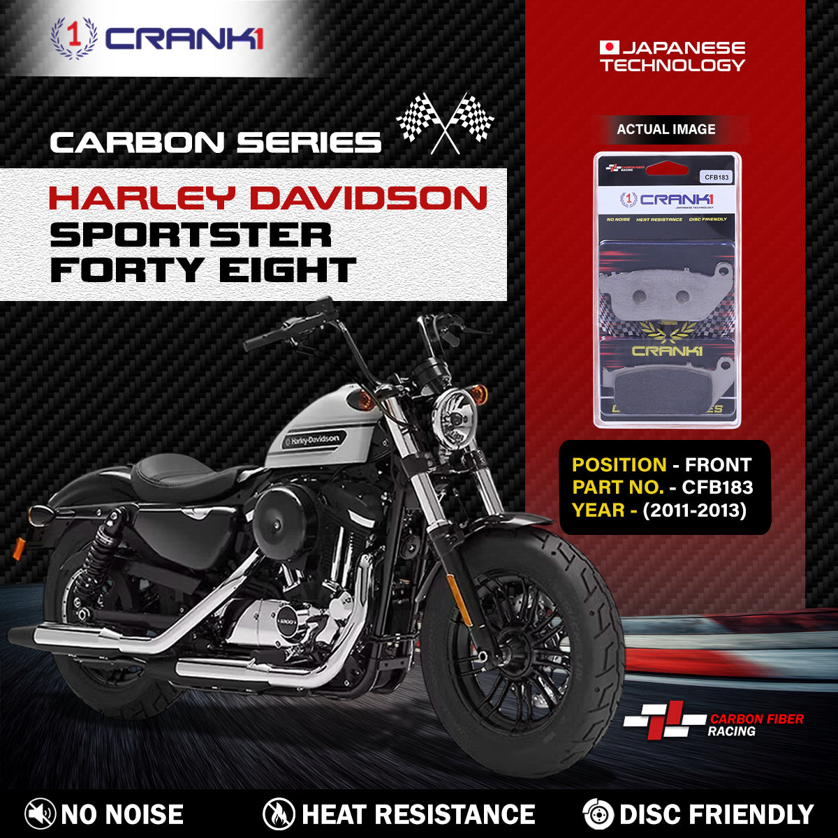Carbon Brake Pads For Harley Davidson Sportster Forty Eight (2011-2013) - Front - CFB183 - 1 Set