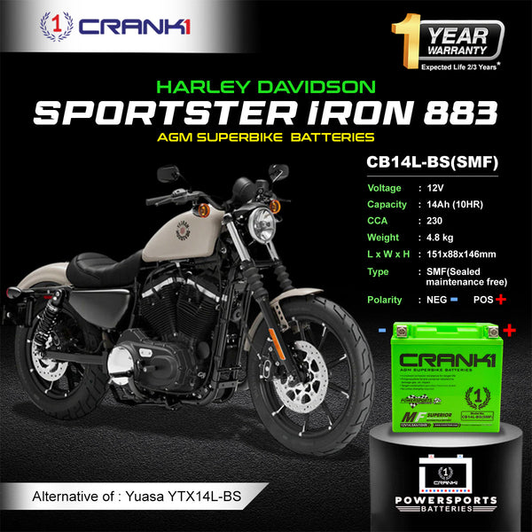 Battery For Harley Davidson Sportster Iron 883 (2012-2025) - CB14L-BS - Factory Activated