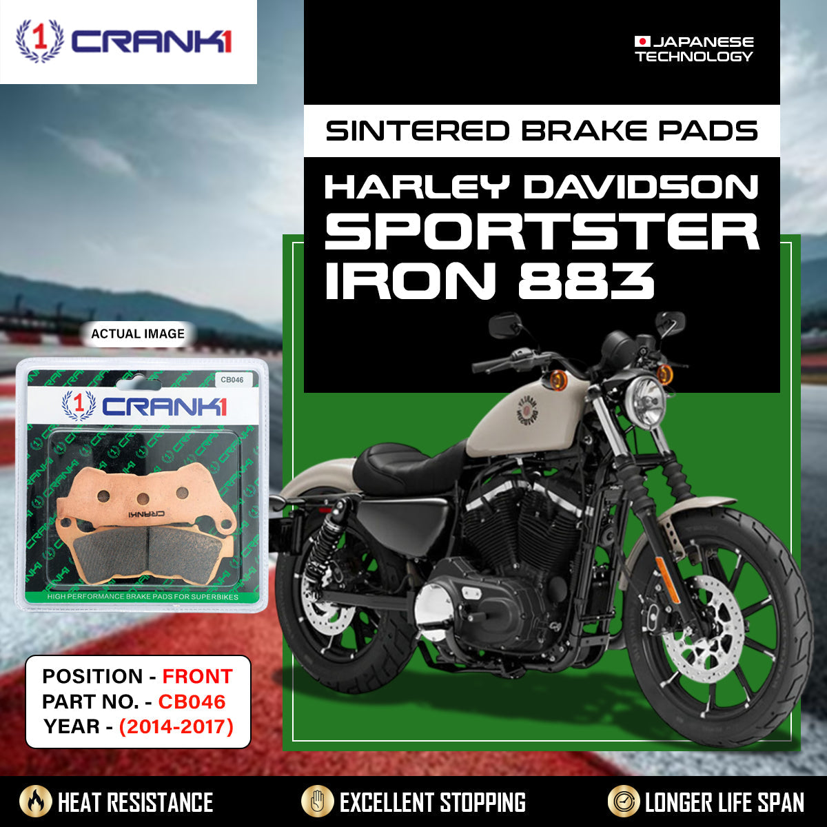 Sintered Brake Pads For Harley Davidson Sportster Iron 883 (2014-2017) - Front - CB046 - 1 Set