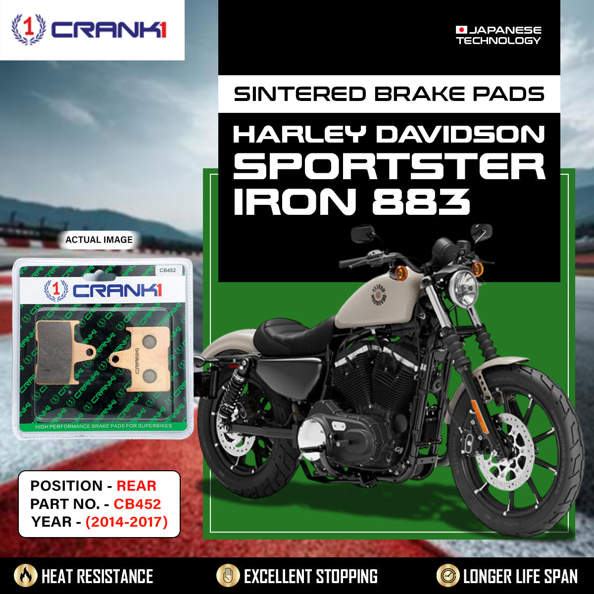 Sintered Brake Pads For Harley Davidson Sportster Iron 883 (2014-2017) - Rear - CB452 - 1 Set