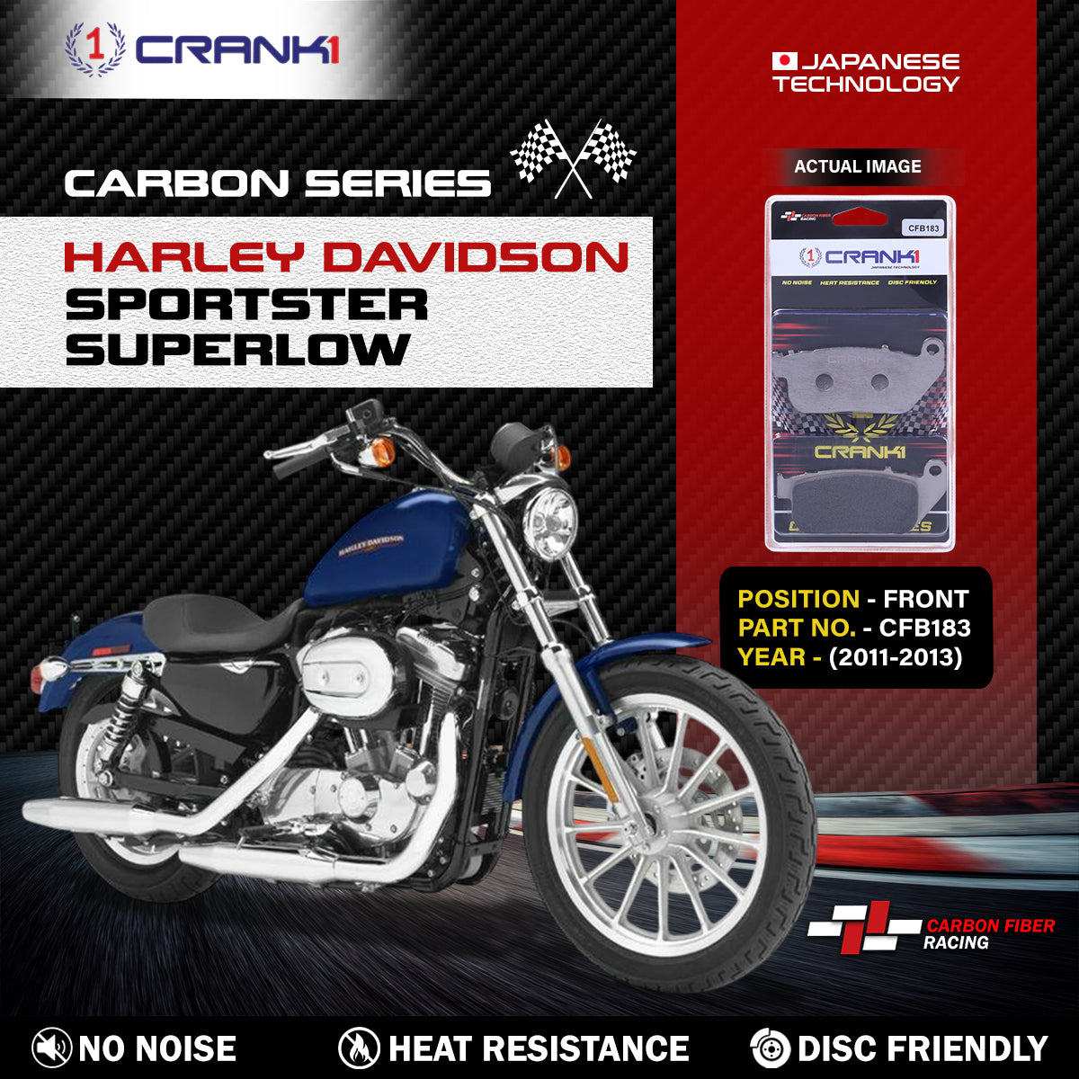 Carbon Brake Pads For Harley Davidson Sportster SuperLow (2011-2013) - Front - CFB183 - 1 Set