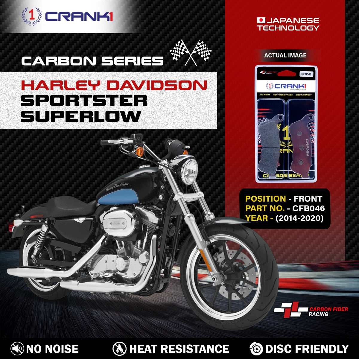 Carbon Brake Pads For Harley Davidson Sportster SuperLow (2014-2020) - Front - CFB046 - 1 Set