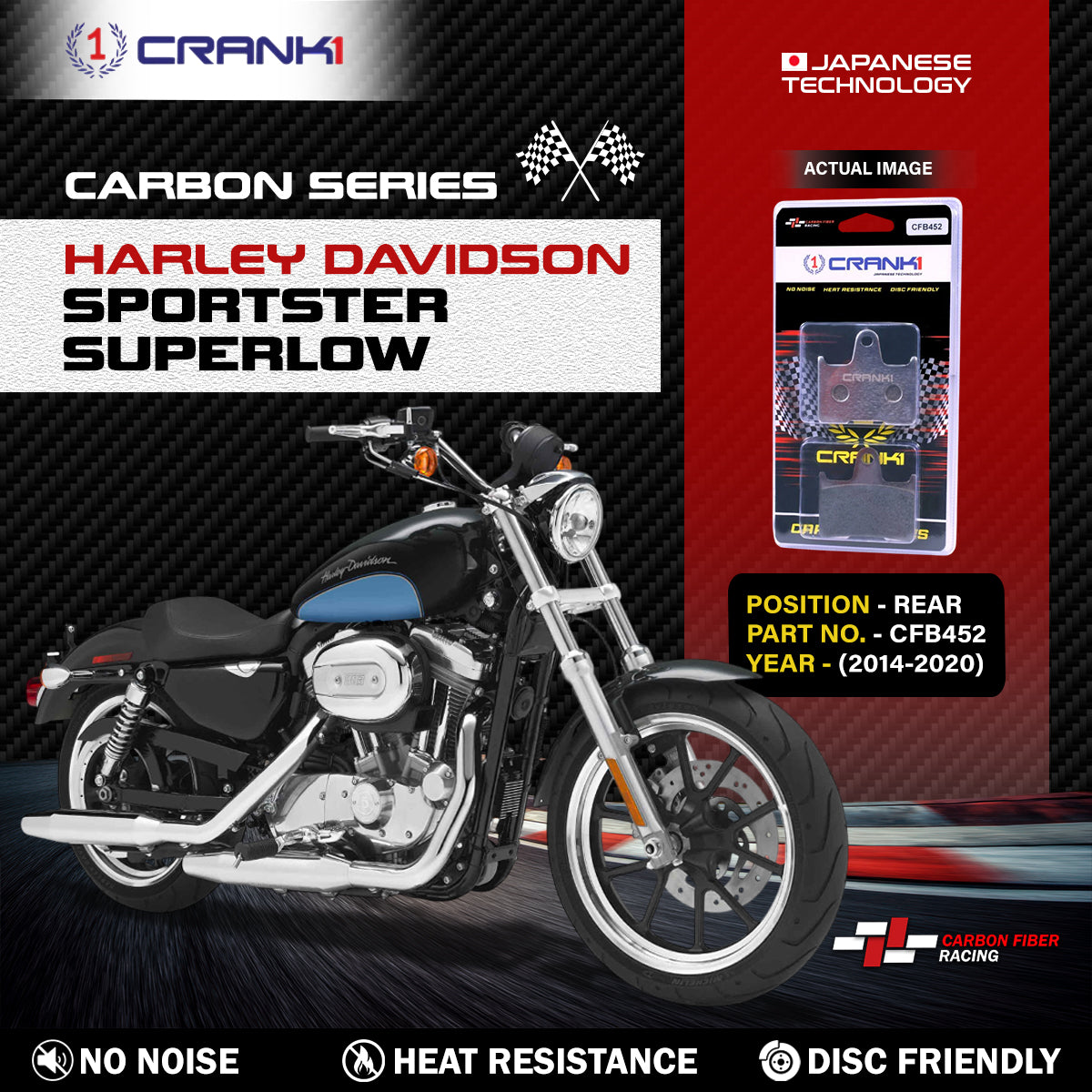 Carbon Brake Pads For Harley Davidson Sportster SuperLow (2014-2020) - Rear - CFB452 - 1 Set