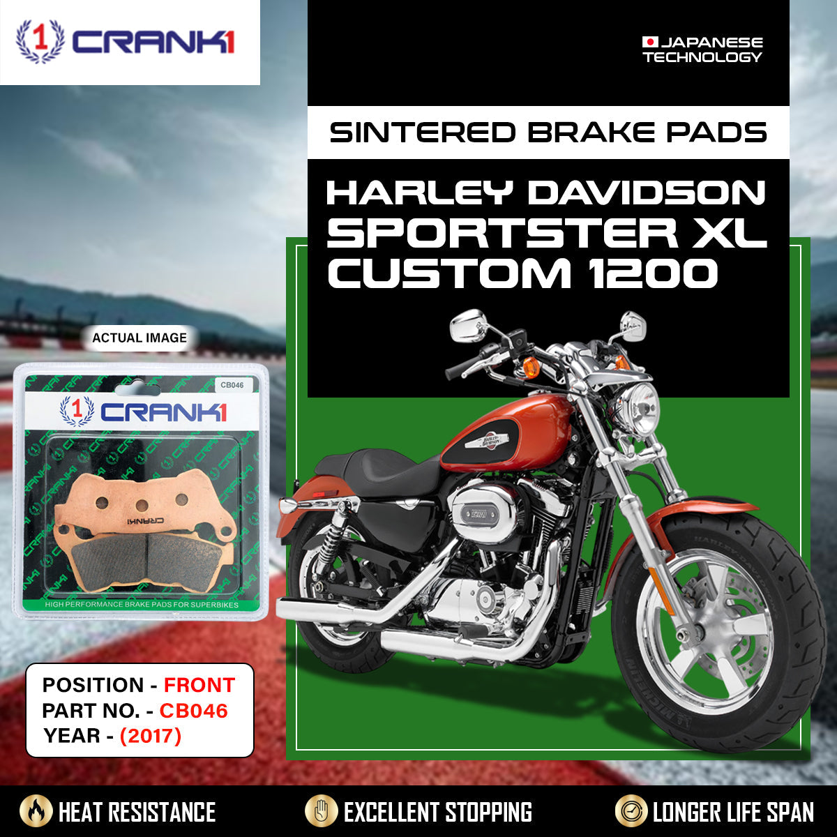 Sintered Brake Pads For Harley Davidson Sportster XL Custom 1200 (2017) - Front - CB046 - 1 Set