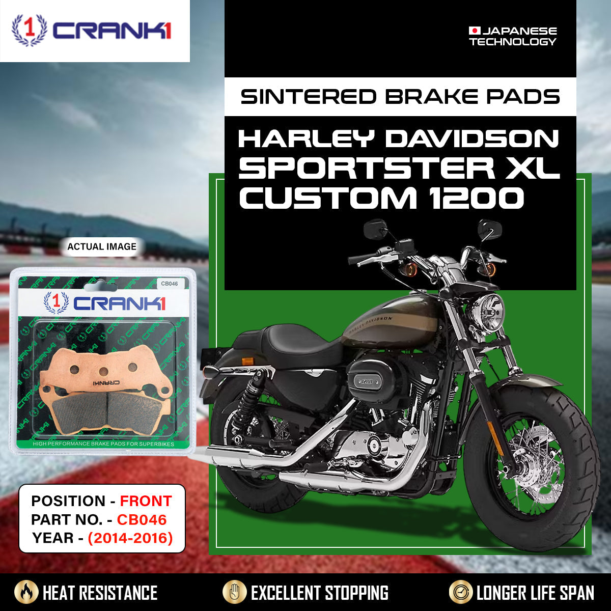 Sintered Brake Pads For Harley Davidson Sportster XL Custom 1200 (2014-2016) - Front - CB046 - 1 Set