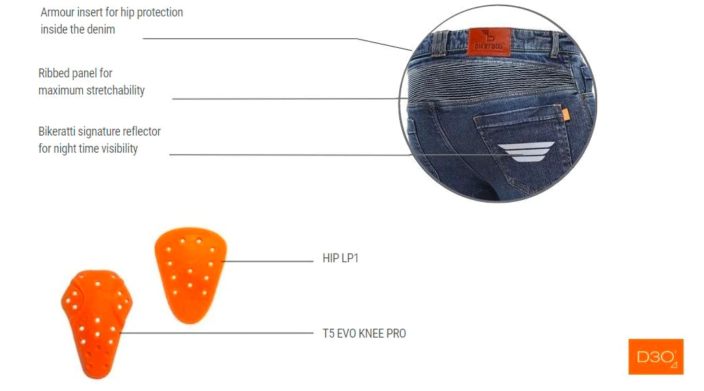 Bikeratti Steam Pro Denim Jeans with Kevlar and D3O Armour